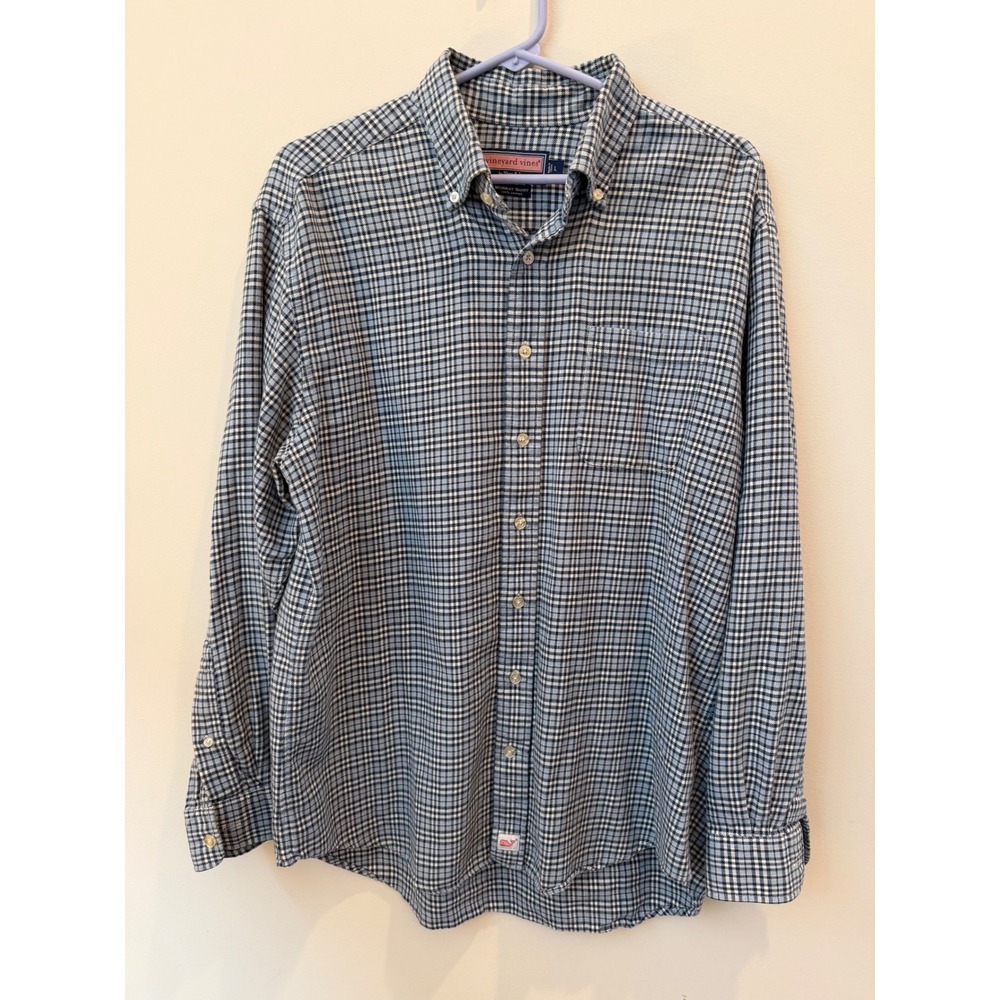 Vineyard Vines Murray Men's Large Blue White Plaid 100% Cotton Button Down Shirt